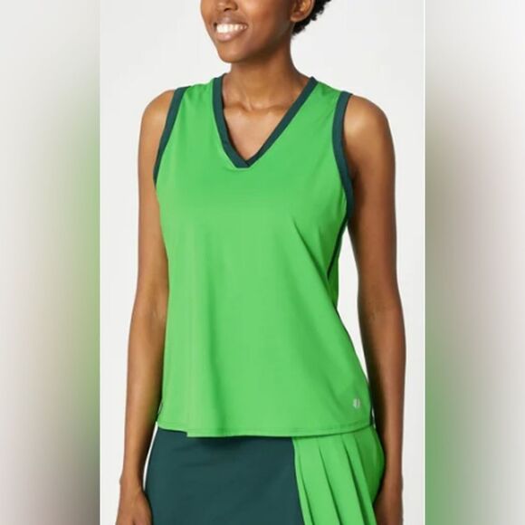 NWT EleVen Venus Williams Green Navy Trim V Neck Tank Top Cut Out Back - Size M - Picture 6 of 9